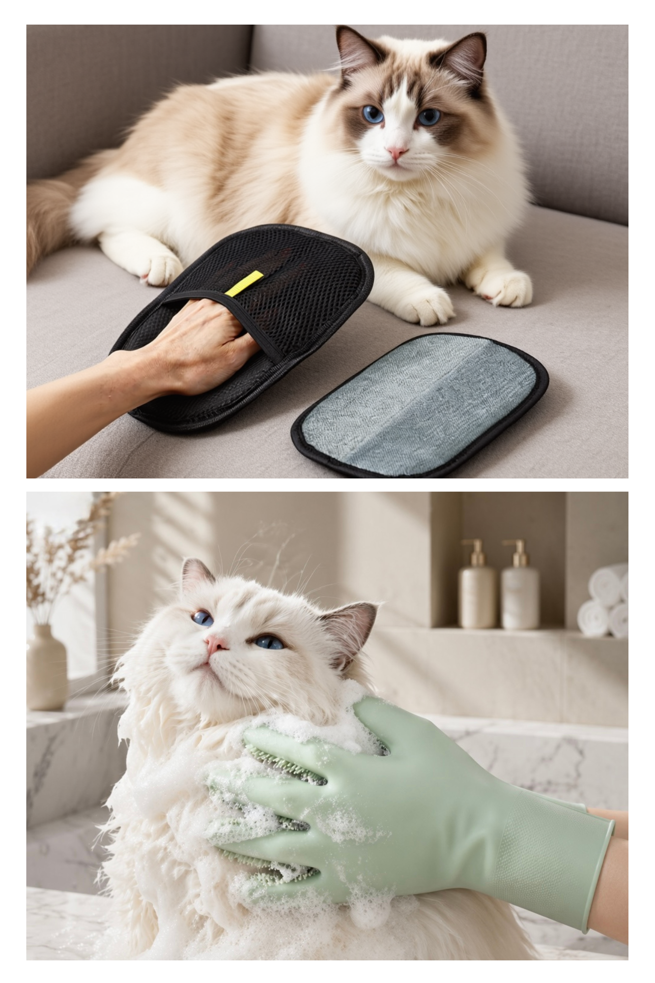 FurEase™ Grooming Duo – BathLuxe™ Spa Glove & FurLuxe™ Daily Brush Set