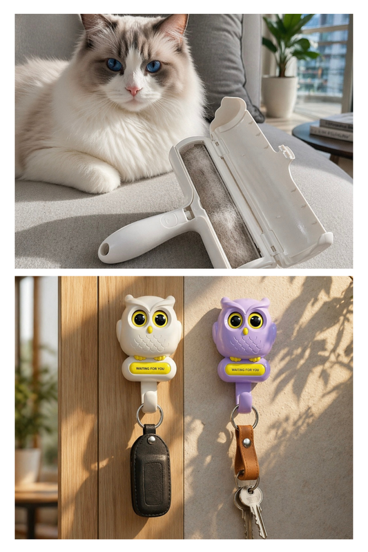 FurEase™ HDB Rental Saver – Sofa Hair Roller + No-Drill Hook Set